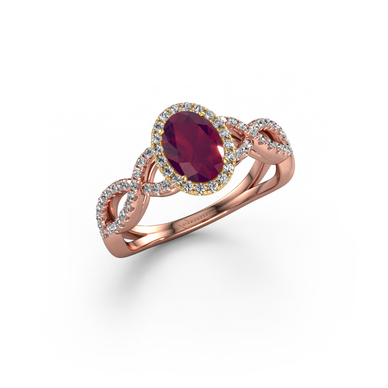 Bild von Verlobungsring Dionne ovl 585 Roségold Rhodolit 7x5 mm
