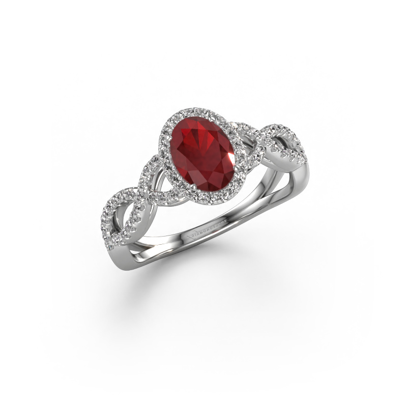 Image of Engagement ring Dionne ovl 950 platinum Ruby 7x5 mm