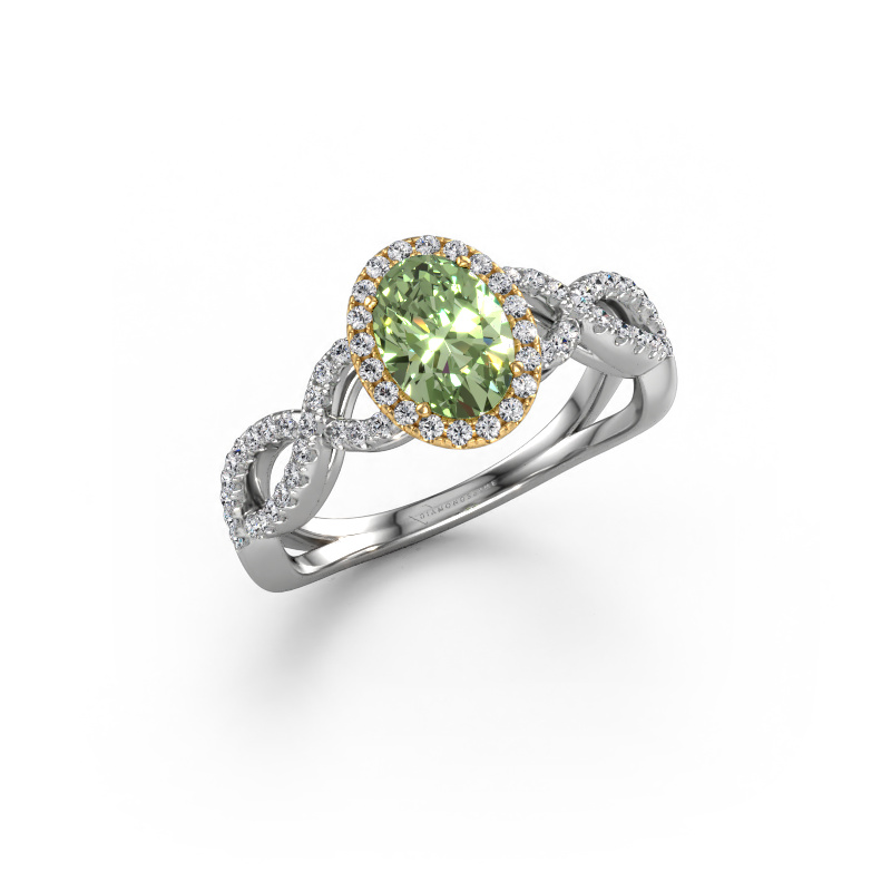 Image of Engagement ring Dionne ovl 585 white gold Green lab grown diamond 7x5 mm