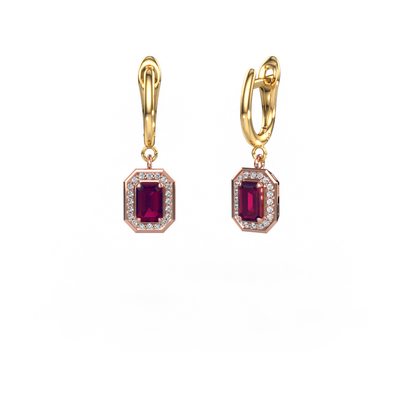 Image of Drop earrings Dodie 1 585 rose gold Rhodolite 6x4 mm