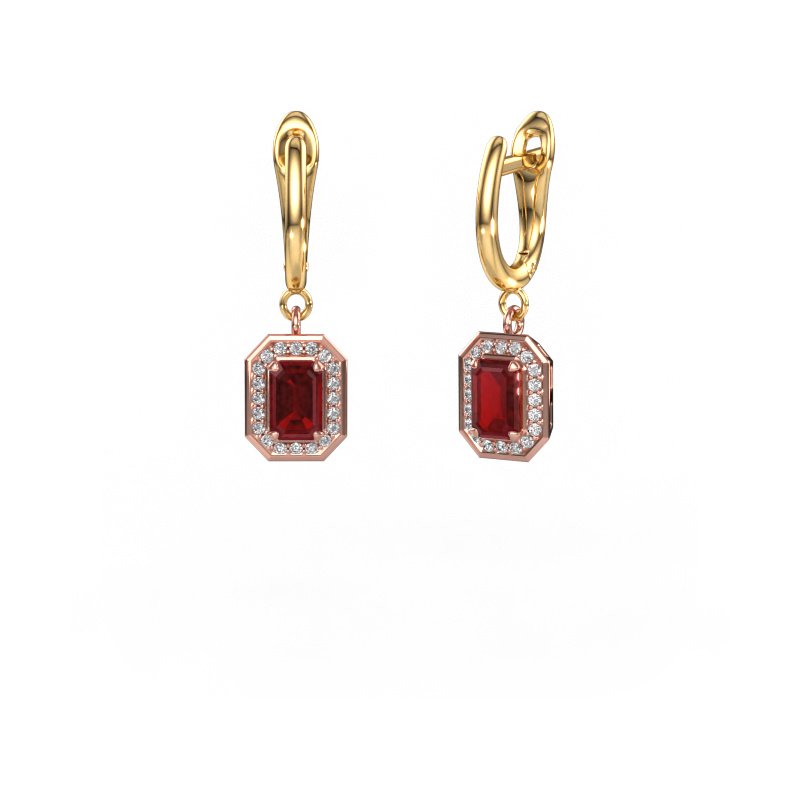 Image of Drop earrings Dodie 1 585 rose gold Ruby 6x4 mm