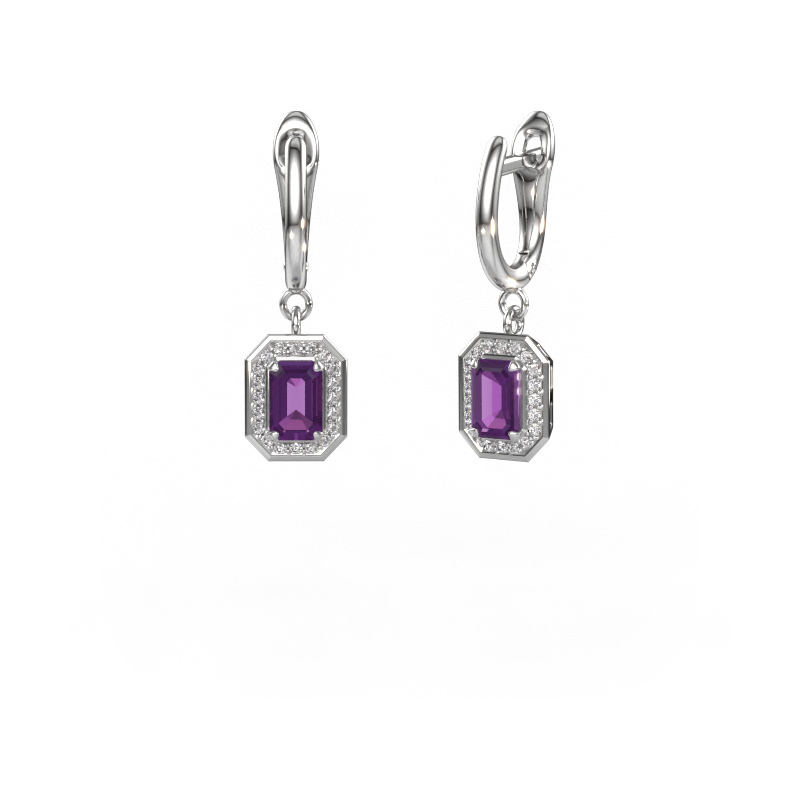 Image of Drop earrings Dodie 1 950 platinum Amethyst 6x4 mm
