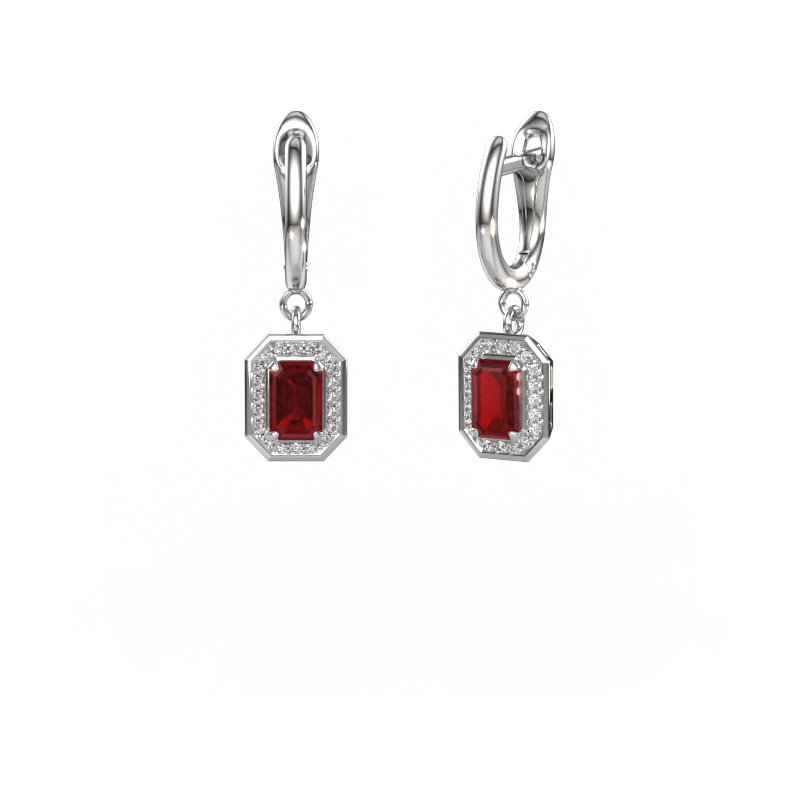 Image of Drop earrings Dodie 1 950 platinum Ruby 6x4 mm