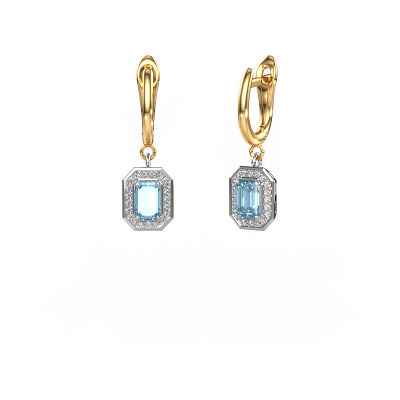 Image of Drop earrings Dodie 1 585 white gold Blue lab grown diamond 6x4 mm