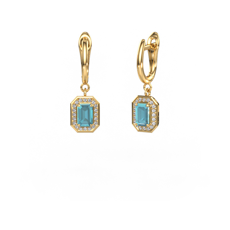 Image of Drop earrings Dodie 1 585 gold Blue topaz 6x4 mm