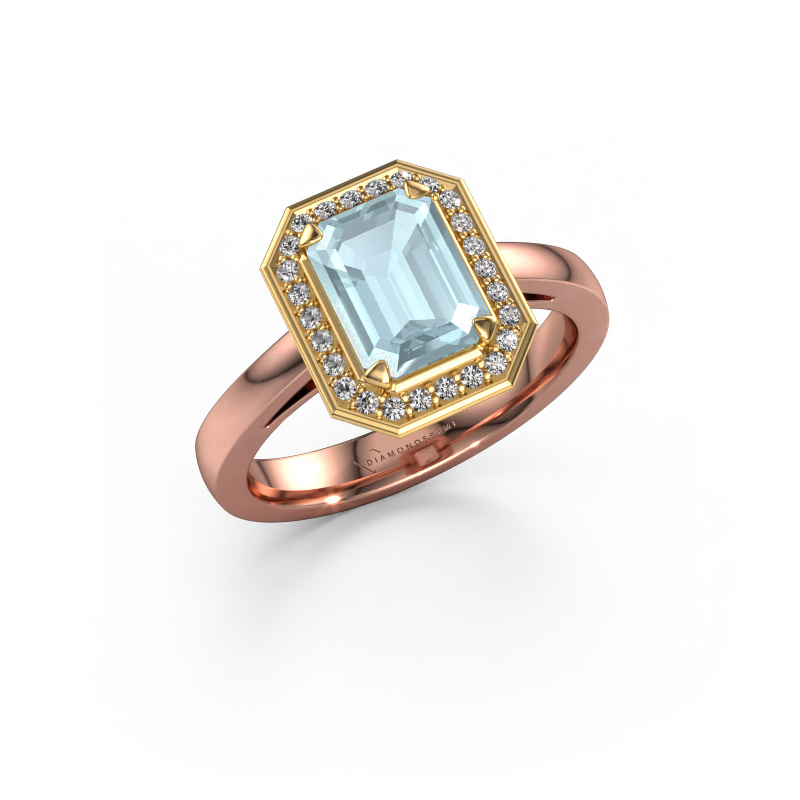 Image of Engagement ring Dodie 1 eme 585 rose gold Aquamarine 8x6 mm