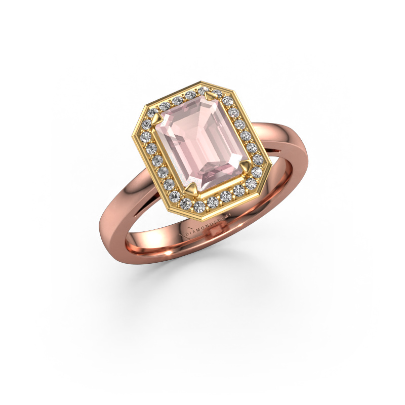 Image of Engagement ring Dodie 1 eme 585 rose gold Morganite champagne 8x6 mm