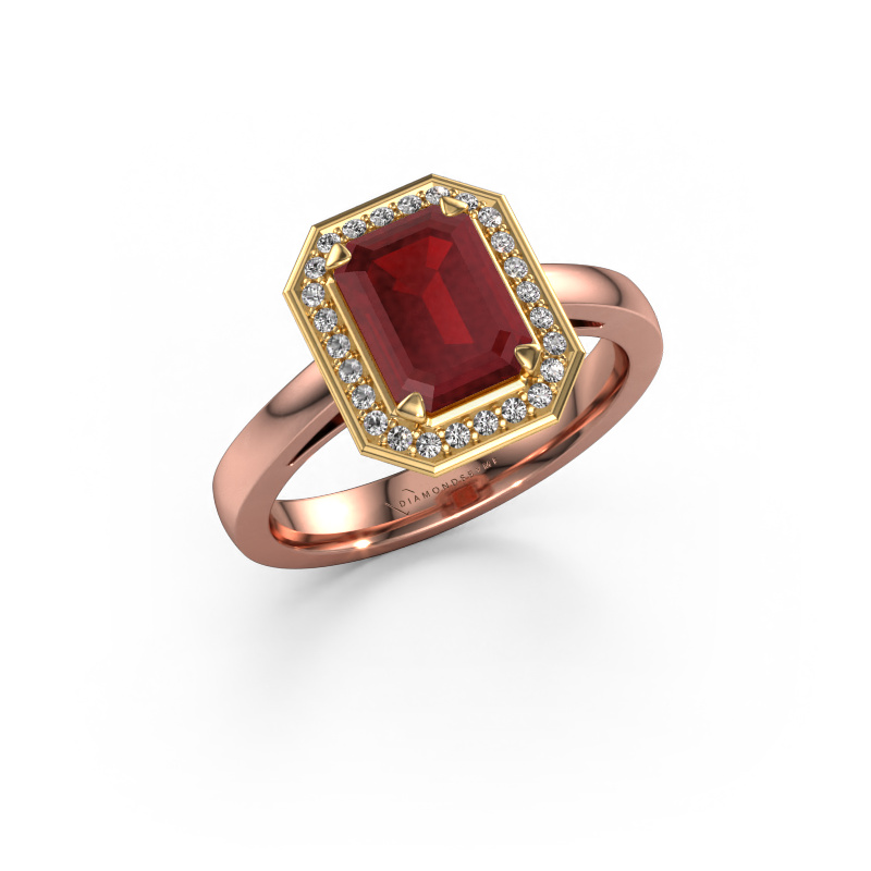Image of Engagement ring Dodie 1 eme 585 rose gold Ruby 8x6 mm