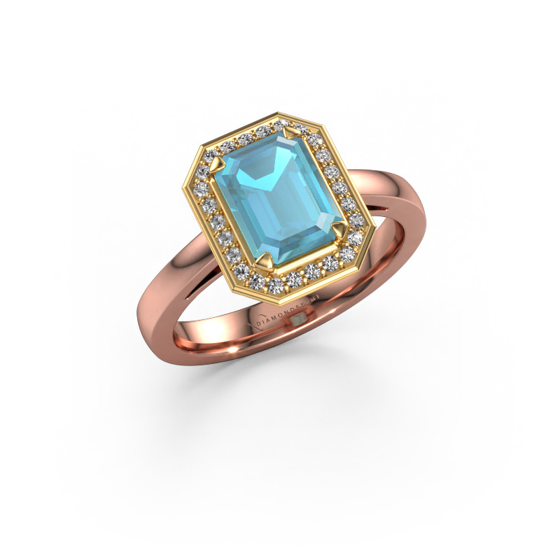 Image of Engagement ring Dodie 1 eme 585 rose gold Blue topaz 8x6 mm