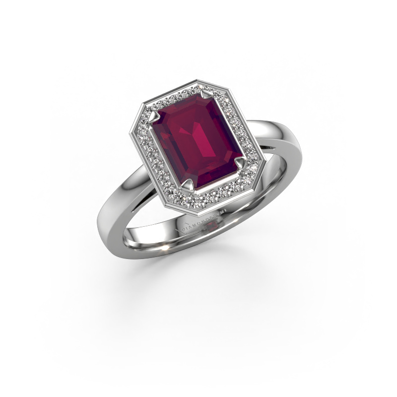 Image de Bague de fiançailles Dodie 1 eme 950 platine Rhodolite 8x6 mm