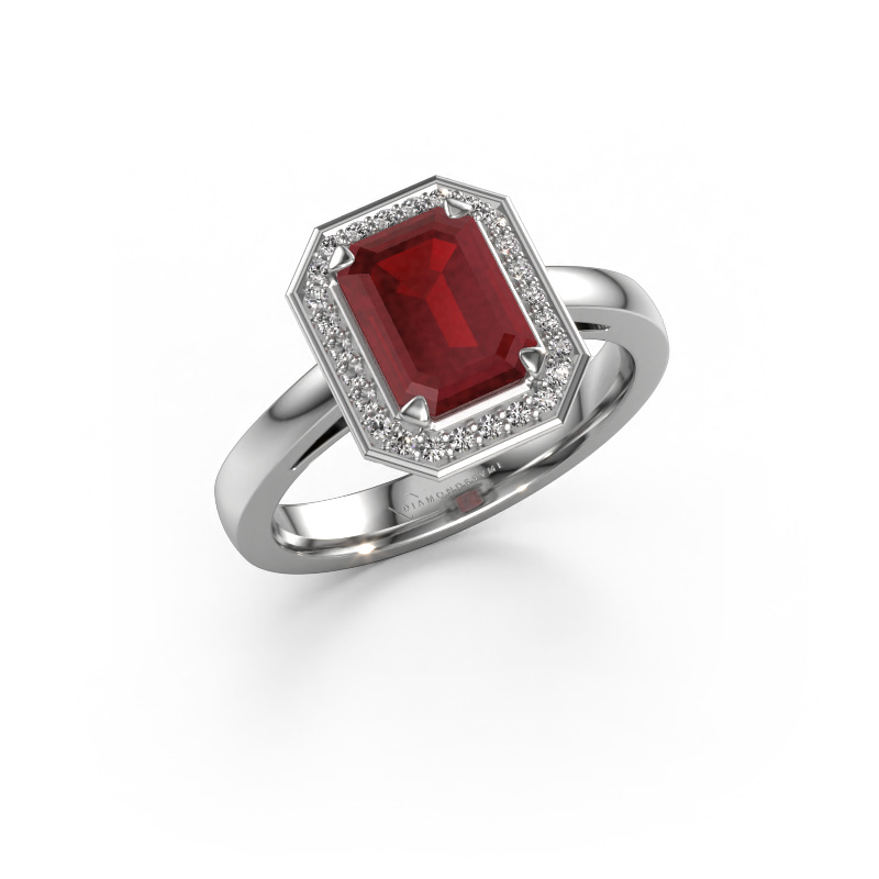 Image of Engagement ring Dodie 1 eme 950 platinum Ruby 8x6 mm
