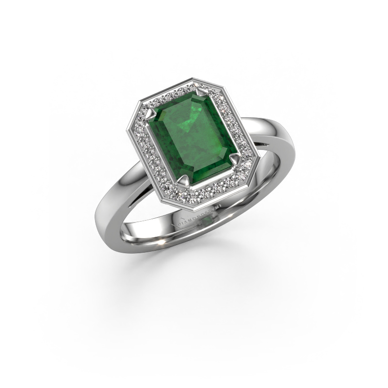 Image of Engagement ring Dodie 1 eme 950 platinum Emerald 8x6 mm