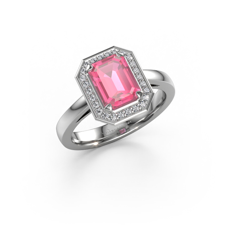 Afbeelding van Verlovingsring Dodie 1 eme 950 platina Roze saffier 8x6 mm