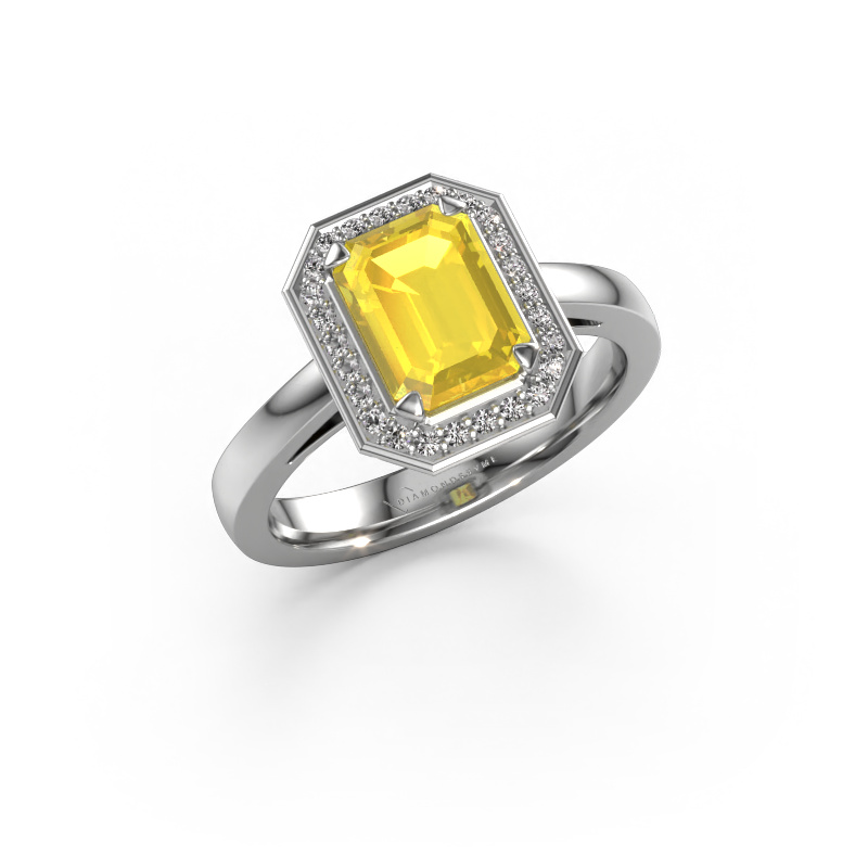 Image of Engagement ring Dodie 1 eme 950 platinum Yellow sapphire 8x6 mm