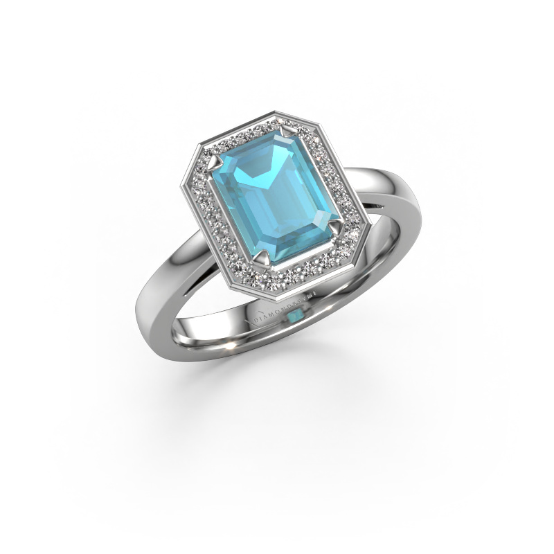 Image de Bague de fiançailles Dodie 1 eme 950 platine Topaze bleue 8x6 mm