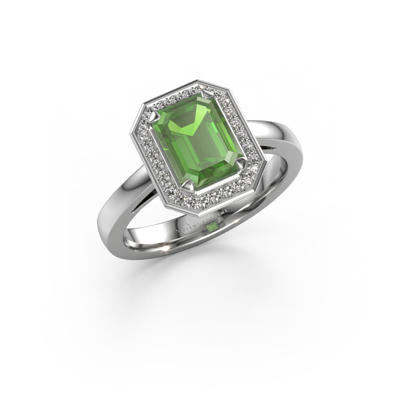 Image of Engagement ring Dodie 1 eme 950 platinum Tourmaline green 8x6 mm