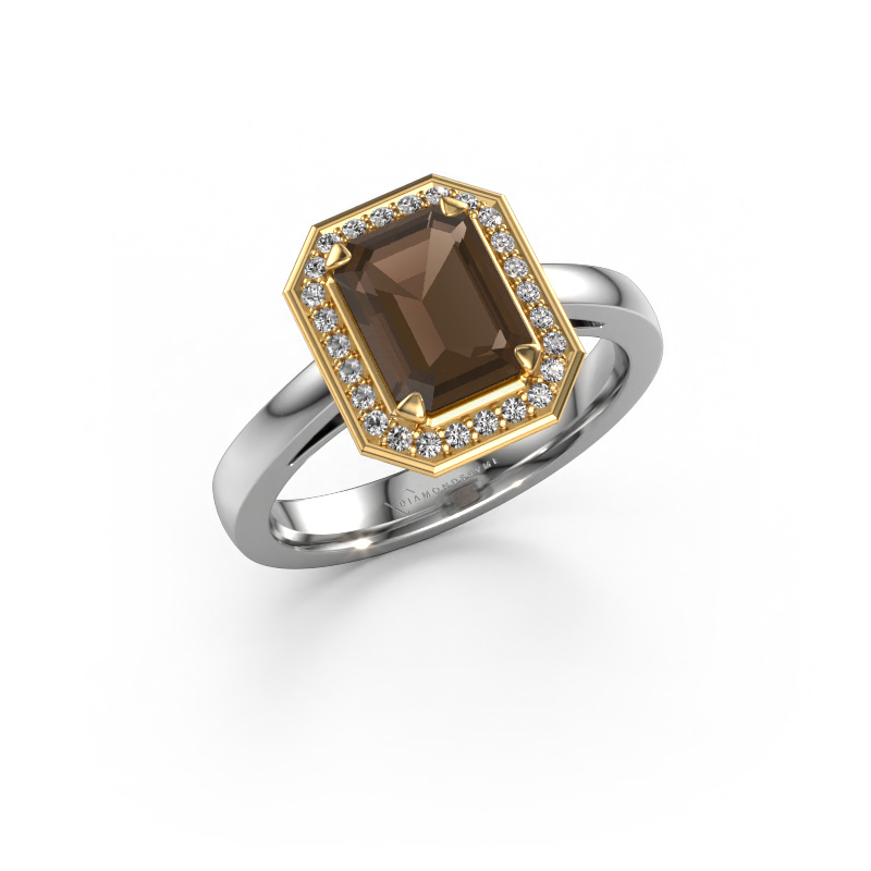 Image of Engagement ring Dodie 1 eme 585 white gold Smokey quartz 8x6 mm