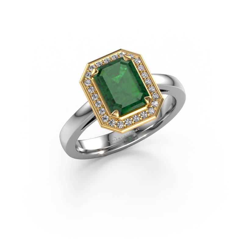 Image of Engagement ring Dodie 1 eme 585 white gold Emerald 8x6 mm
