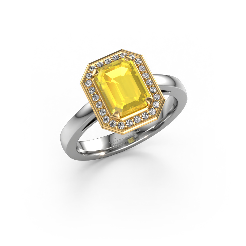 Bild von Verlobungsring Dodie 1 eme 585 Weißgold Gelb Saphir 8x6 mm