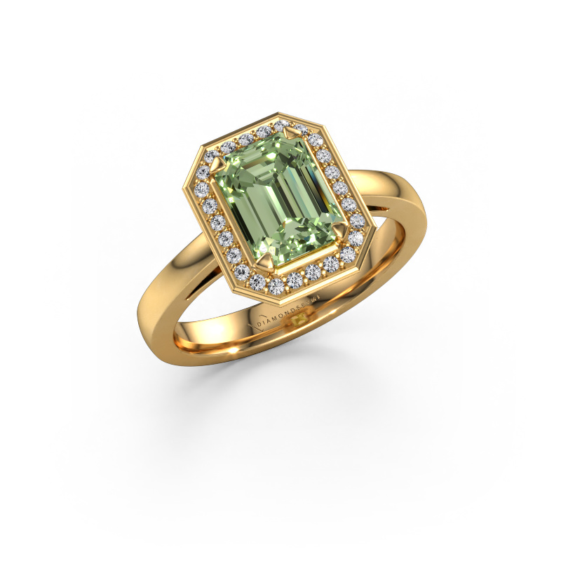 Image of Engagement ring Dodie 1 eme 585 gold Green lab grown diamond 8x6 mm