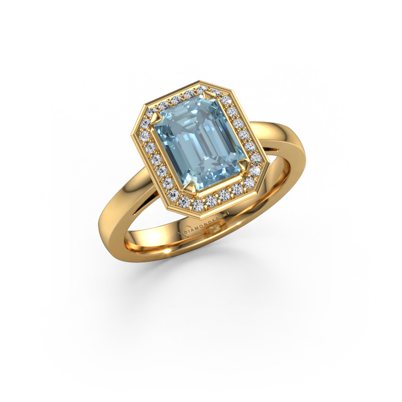 Image of Engagement ring Dodie 1 eme 585 gold Blue lab grown diamond 8x6 mm
