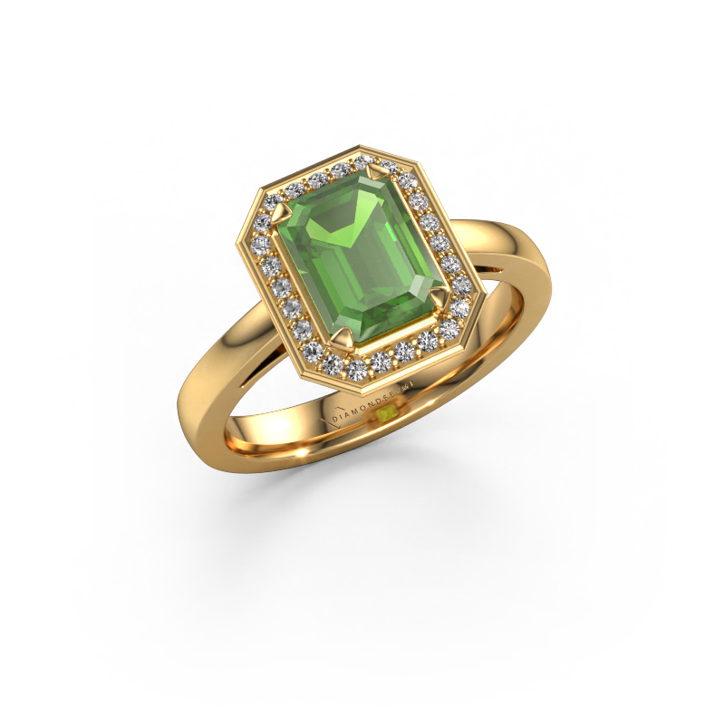 Image of Engagement ring Dodie 1 eme 585 gold Tourmaline green 8x6 mm