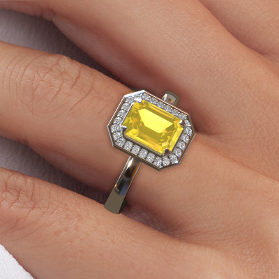 mm Weißgold Saphir 8x6 Gelb Dodie 1|DiamondsByMe Verlobungsring
