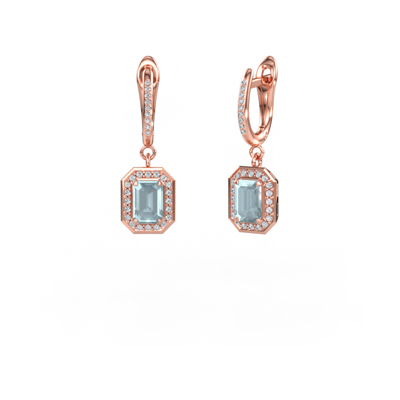 Image of Drop earrings Dodie 2 585 rose gold Aquamarine 6.5x4.5 mm