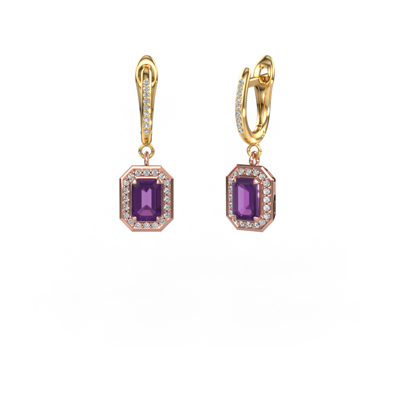 Image of Drop earrings Dodie 2 585 rose gold Amethyst 6.5x4.5 mm