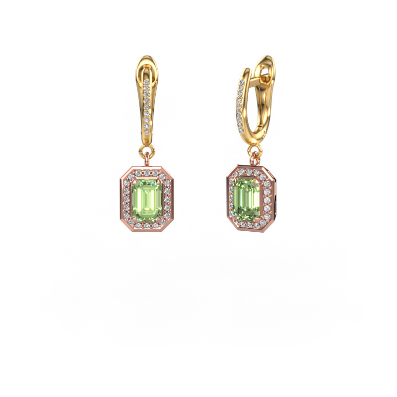 Image de Pendants d'oreilles Dodie 2 585 or rose Diamants synthétiques vert 6.5x4.5 mm