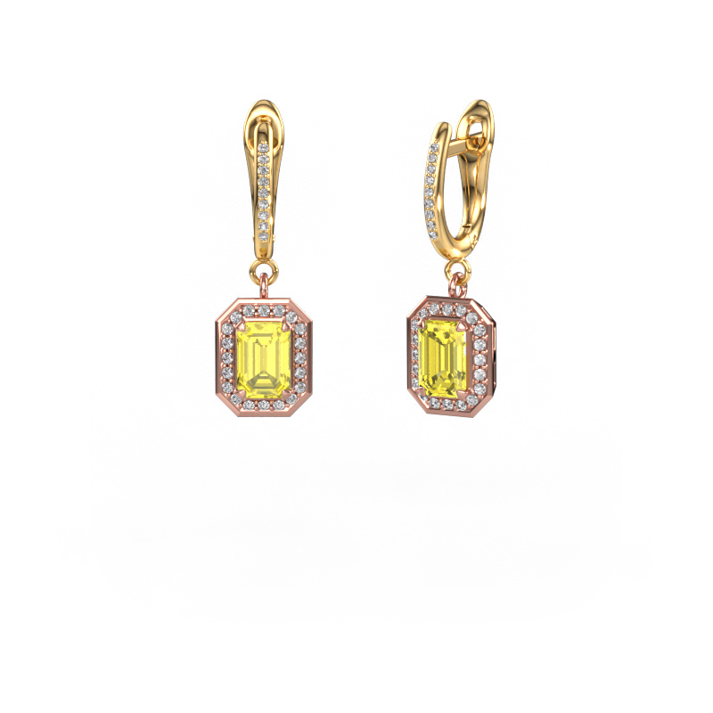Image of Drop earrings Dodie 2 585 rose gold Yellow lab grown diamond 6.5x4.5 mm