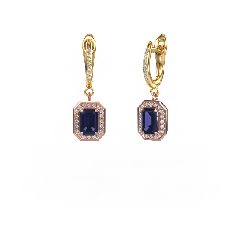 Image of Drop earrings Dodie 2 585 rose gold Sapphire 6.5x4.5 mm