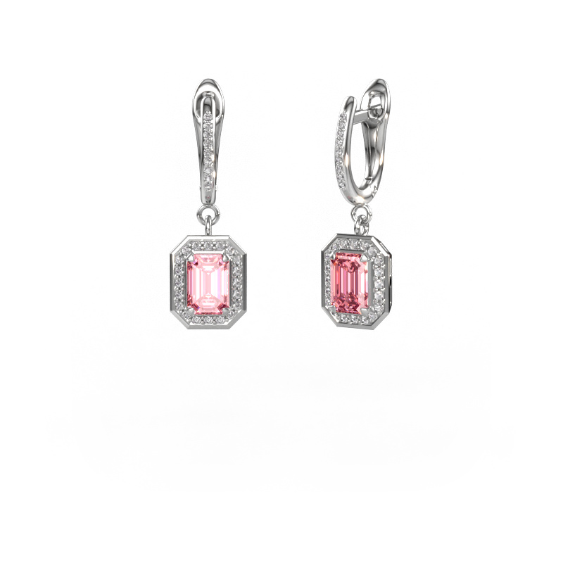 Image of Drop earrings Dodie 2 950 platinum Pink lab grown diamond 6.5x4.5 mm