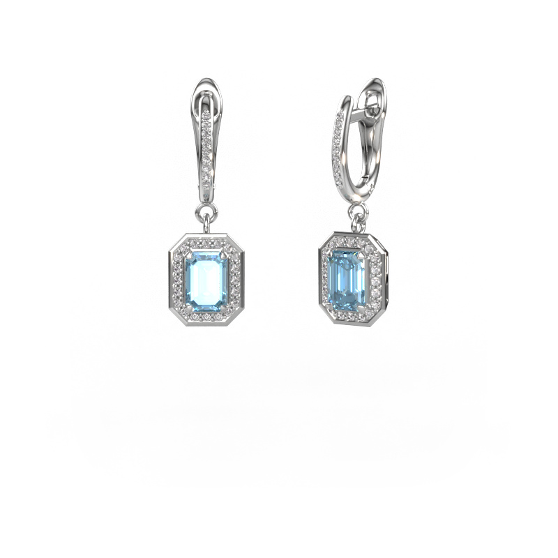 Image of Drop earrings Dodie 2 950 platinum Blue lab grown diamond 6.5x4.5 mm