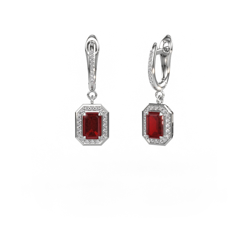 Image of Drop earrings Dodie 2 950 platinum Ruby 6.5x4.5 mm