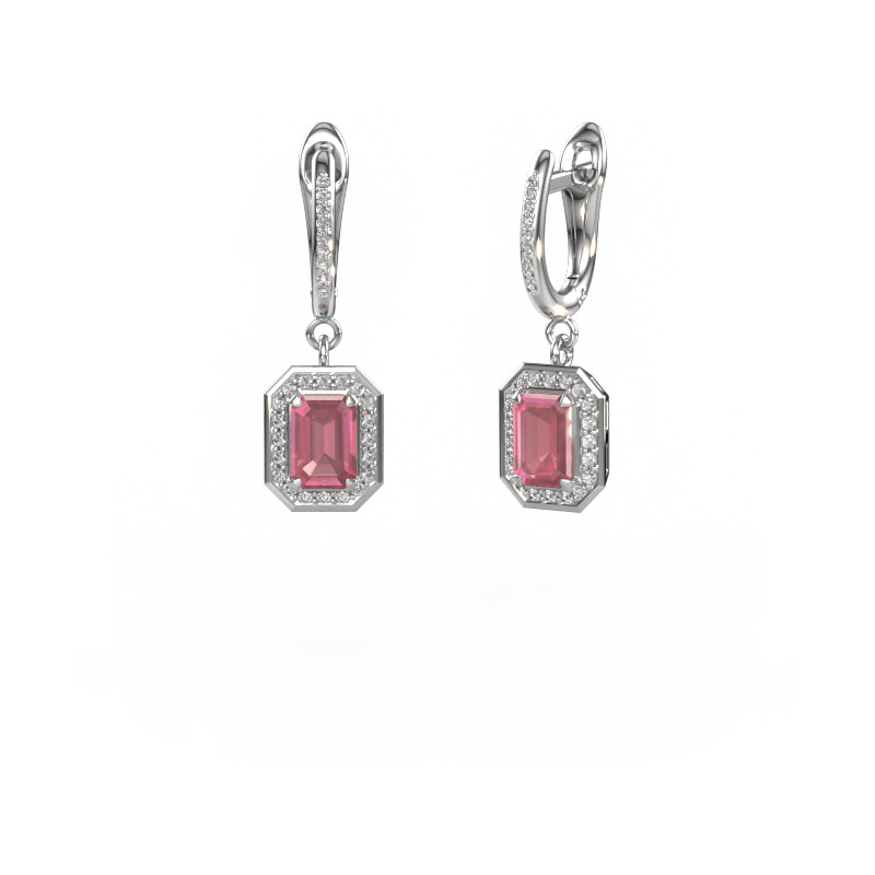 Image de Pendants d'oreilles Dodie 2 950 platine Rose tourmaline 6.5x4.5 mm
