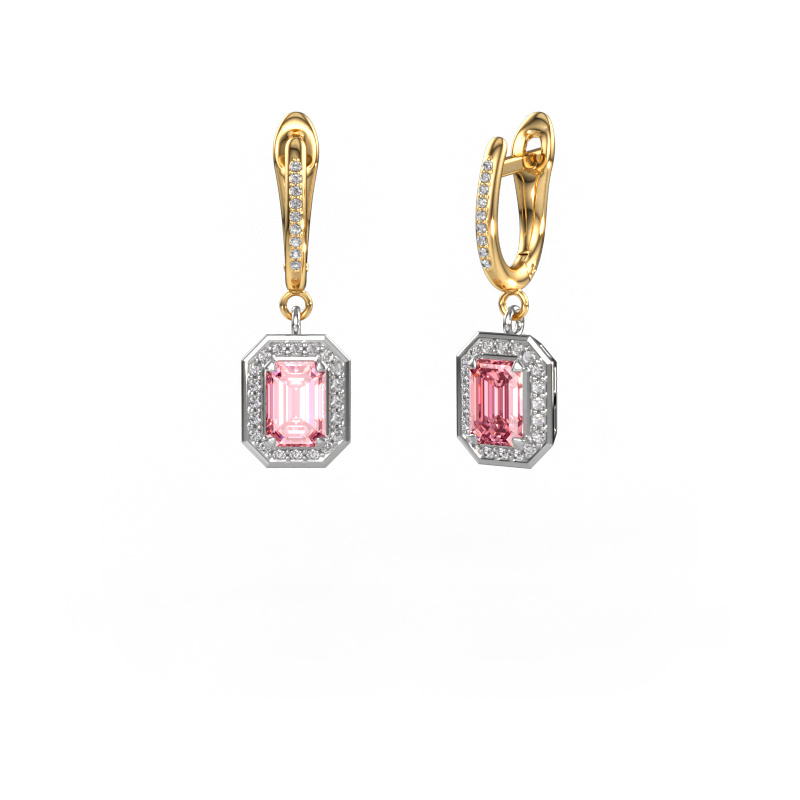 Image of Drop earrings Dodie 2 585 white gold Pink lab grown diamond 6.5x4.5 mm
