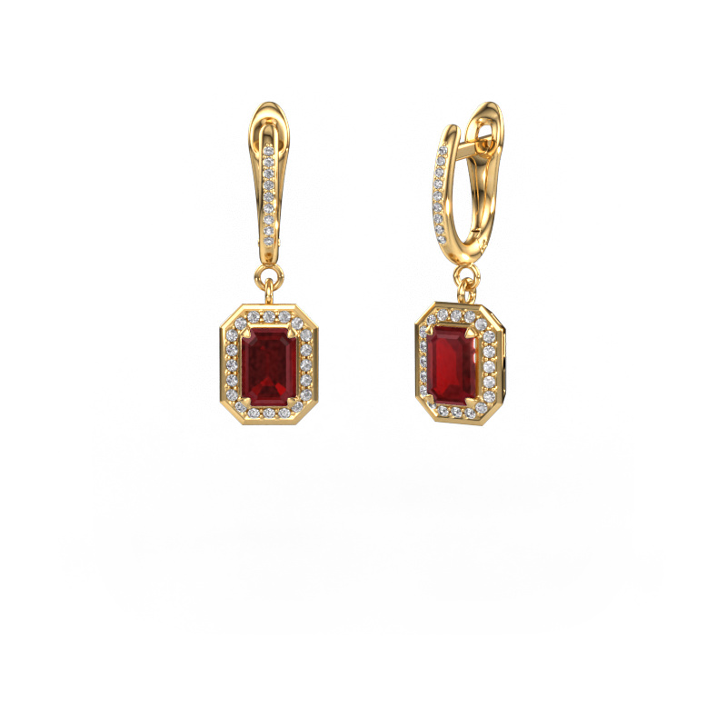 Image of Drop earrings Dodie 2 585 gold Ruby 6.5x4.5 mm