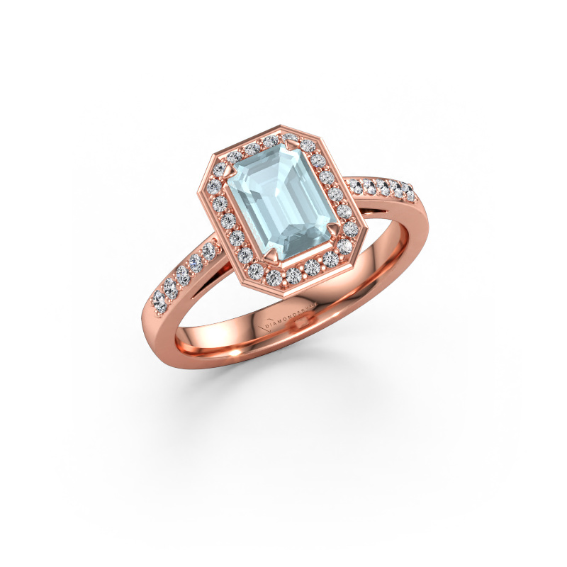 Bild av Förlovningsring Dodie 2 eme 585 roséguld Akvamarin 7x5 mm
