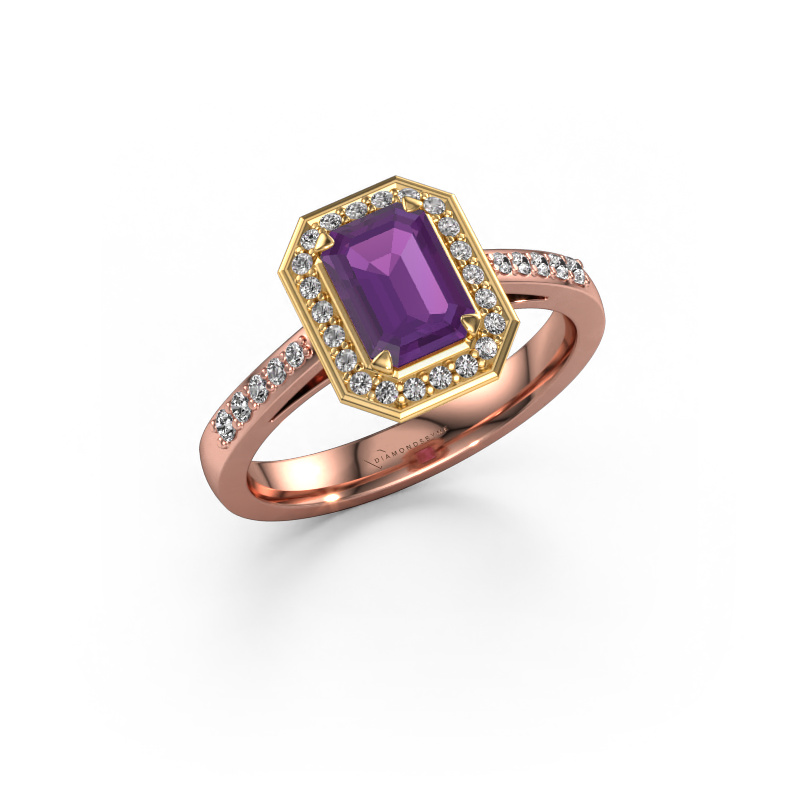 Image of Engagement ring Dodie 2 eme 585 rose gold Amethyst 7x5 mm