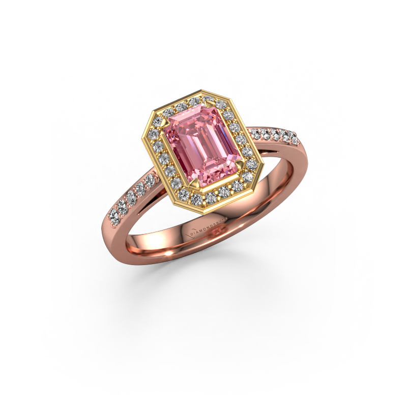 Image of Engagement ring Dodie 2 eme 585 rose gold Pink lab grown diamond 7x5 mm