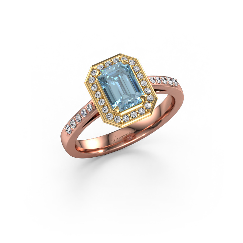 Image of Engagement ring Dodie 2 eme 585 rose gold Blue lab grown diamond 7x5 mm