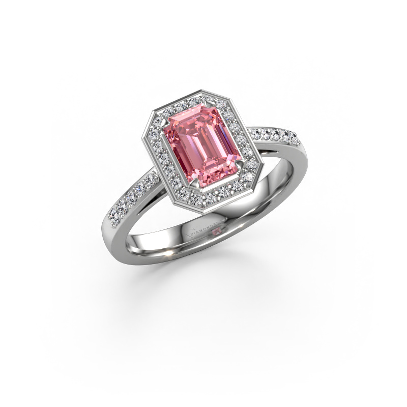 Image of Engagement ring Dodie 2 eme 950 platinum Pink lab grown diamond 7x5 mm