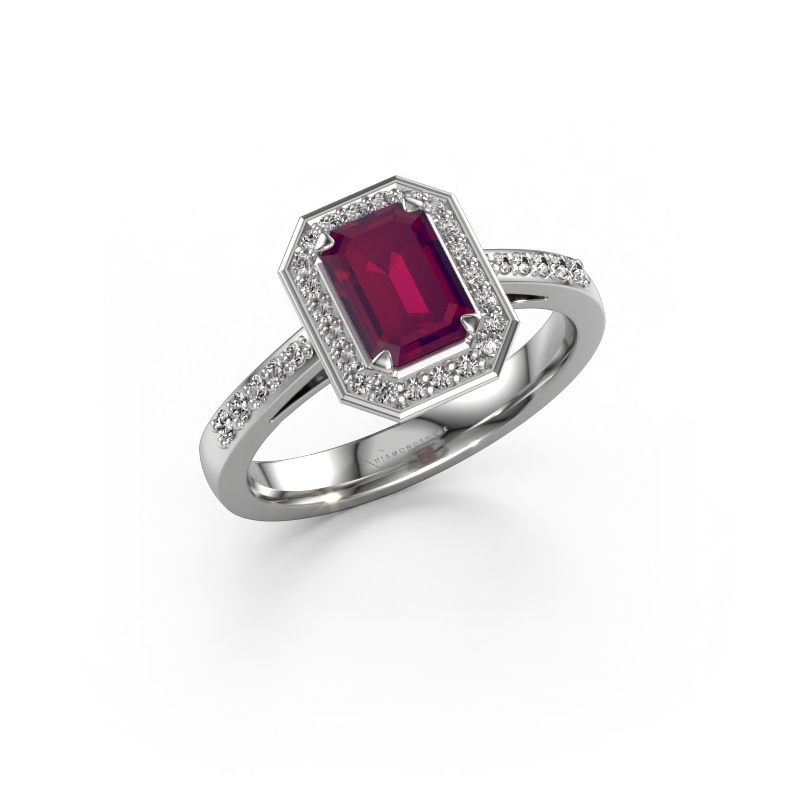 Image de Bague de fiançailles Dodie 2 eme 950 platine Rhodolite 7x5 mm