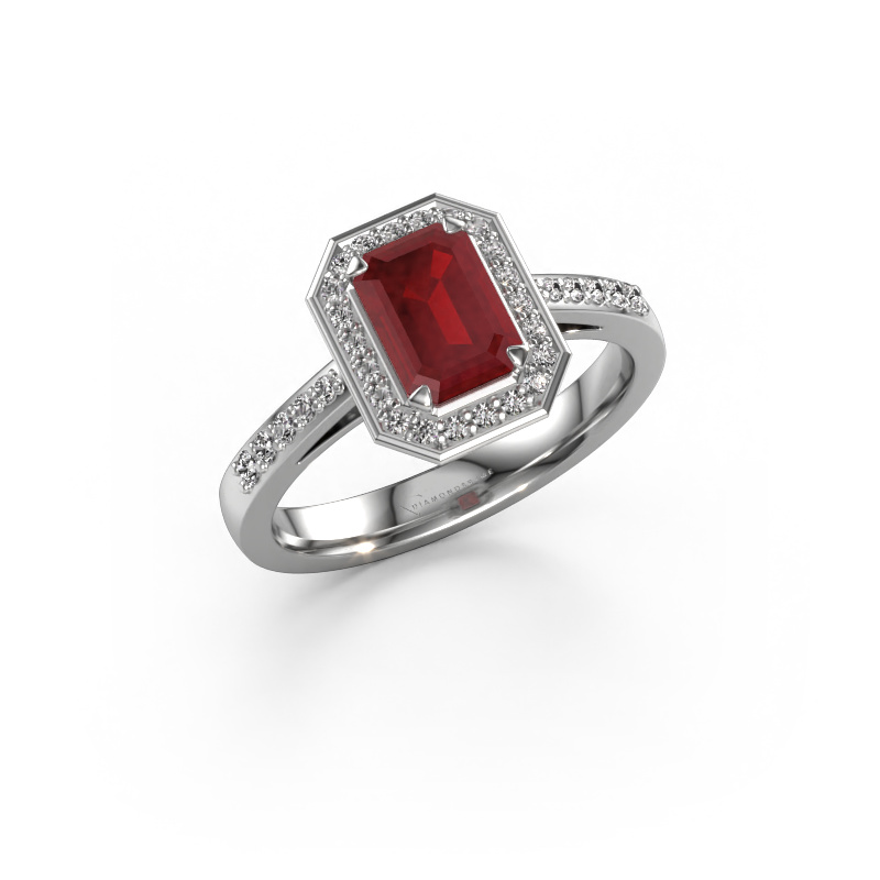Image of Engagement ring Dodie 2 eme 950 platinum Ruby 7x5 mm
