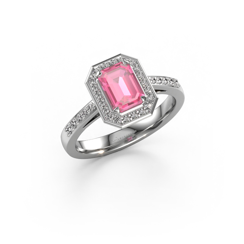 Image of Engagement ring Dodie 2 eme 950 platinum Pink sapphire 7x5 mm