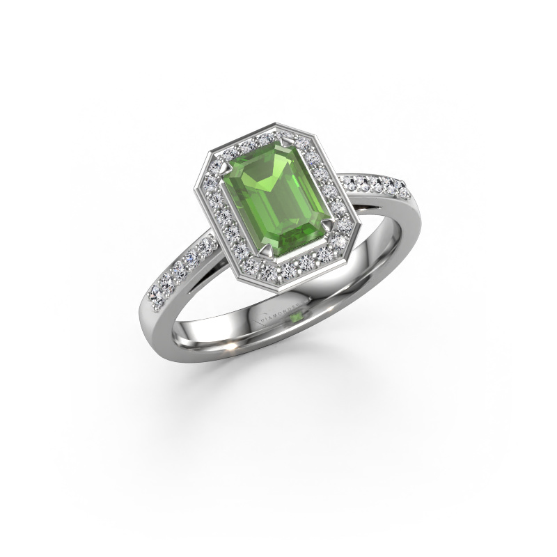 Image of Engagement ring Dodie 2 eme 950 platinum Tourmaline green 7x5 mm