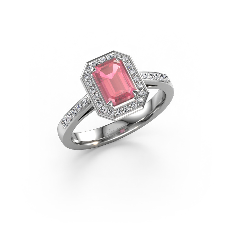 Image of Engagement ring Dodie 2 eme 950 platinum Tourmaline pink 7x5 mm