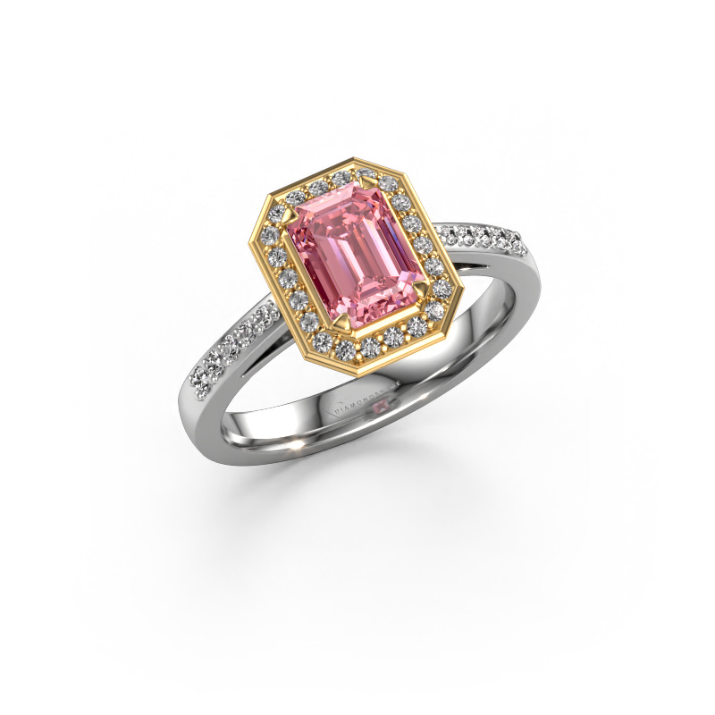 Image of Engagement ring Dodie 2 eme 585 white gold Pink lab grown diamond 7x5 mm