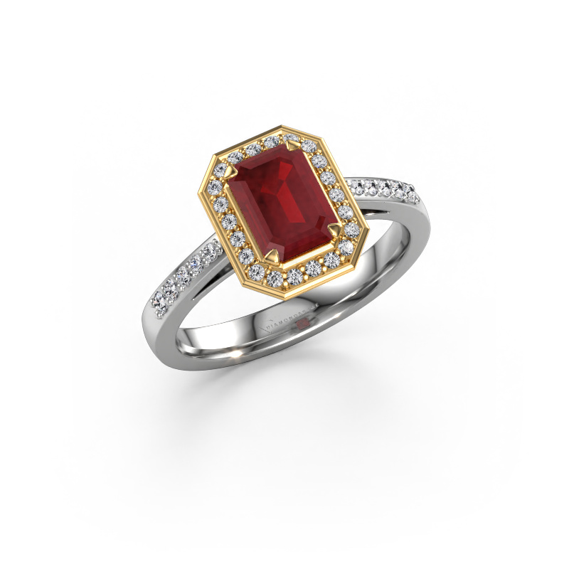 Image of Engagement ring Dodie 2 eme 585 white gold Ruby 7x5 mm